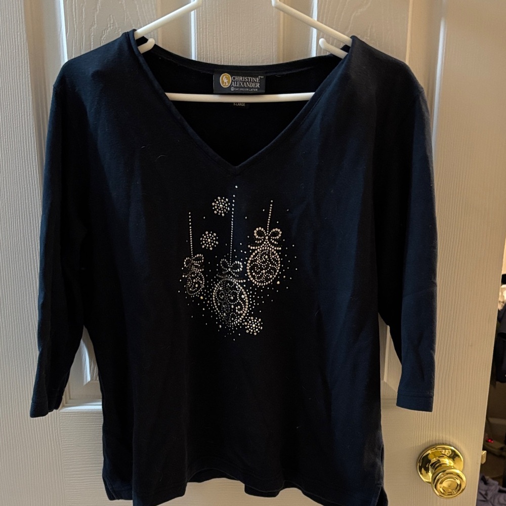 Christine Alexander Navy Top with Silver Embellishments